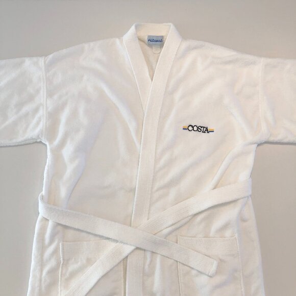 Hilasal Athleisure Open Front Heavy Terry Unisex Belted Bathrobe in White Sz OS - Picture 3 of 9